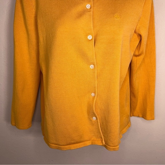 Small Lauren Ralph Lauren Silk Blend Yellow Knit Cardigan Button Front Preppy - Picture 10 of 14